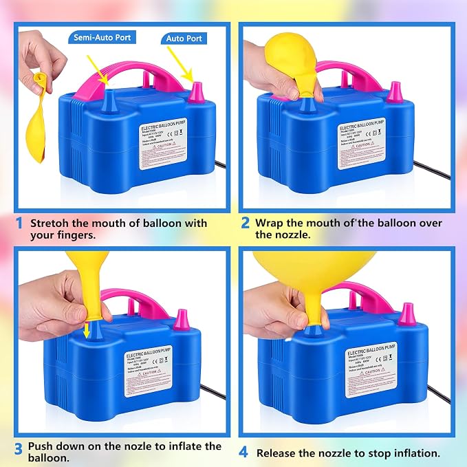 Balloon Pump Electric, 110V 600W Balloon Blower Inflator Dual Nozzle Air Pump - Image 3