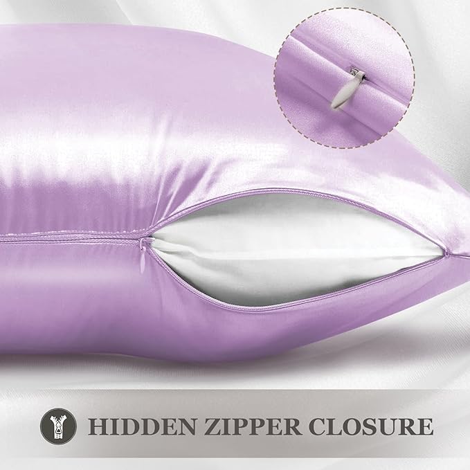 Adubor 100% Mulberry Silk Pillowcase for Hair and Skin with Hidden Zipper, Both Side 23 Momme Silk, 900 Thread Count(20x26 inches, Standard Size, Light Purple, 1pc)