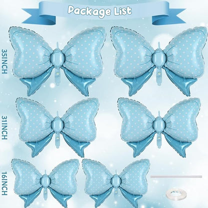 Blue Bow Balloons Different Sizes, Large 35/31/16inch Blue Polka Dot Bow Foil - Image 3