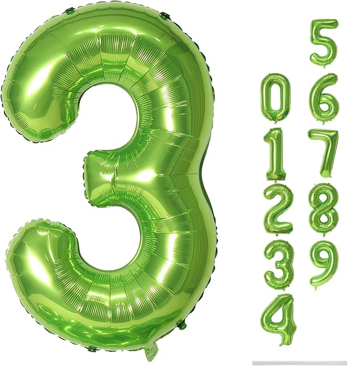 40 Inch Green Large Numbers Balloons 3, Self Inflating Digit 3 Helium Balloons by Lingqiang