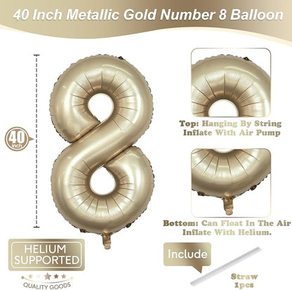 Metallic Gold Number 8 Balloons, 40 Inch Giant Light Champagne Gold Mylar Foil - Image 2