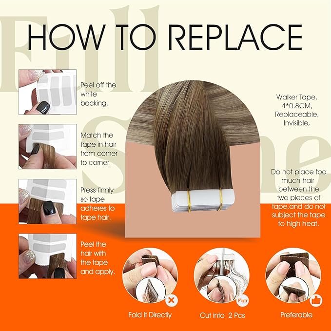 Full Shine Human Hair Tape in Extensions 12 Inch Tape Hair Extensions 3 Darker Brown to 8 Ash Brown Highlight 22 Medium Blonde Tape ins for Women Pu Tape in Hair 30 Gram 20 Pcs Natural Straight