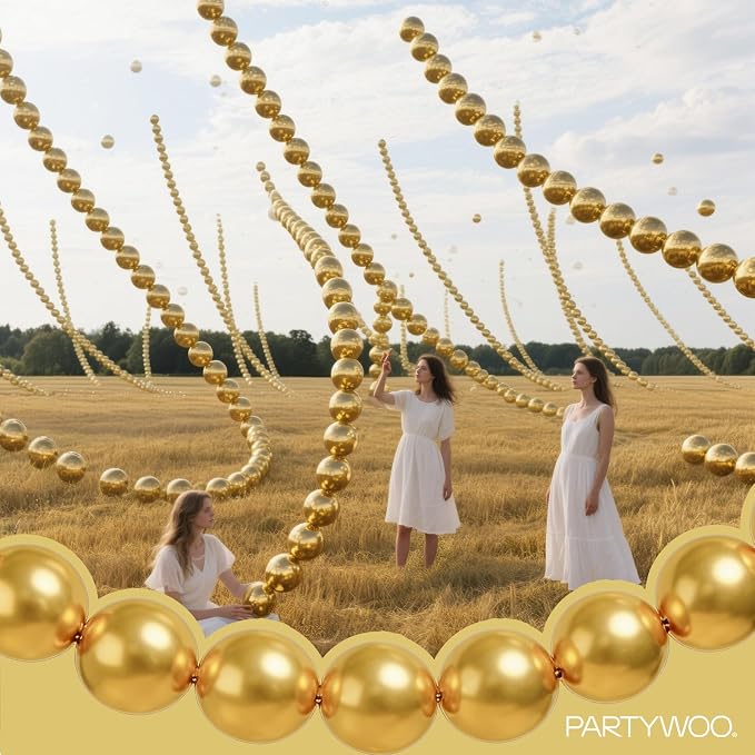 PartyWoo Metallic Gold Linking Balloons 100pcs 6 Inch Gold Link Balloons | - Image 7