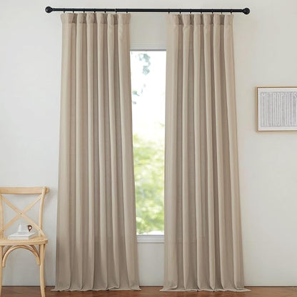 NICETOWN Thick Flax Linen Camel Curtains 108 inches Long, Pinch Pleated Linen by NICETOWN