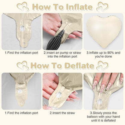 Cream White Heart Balloons, 18Inch Beige Helium Polyester Film Balloon - Image 7