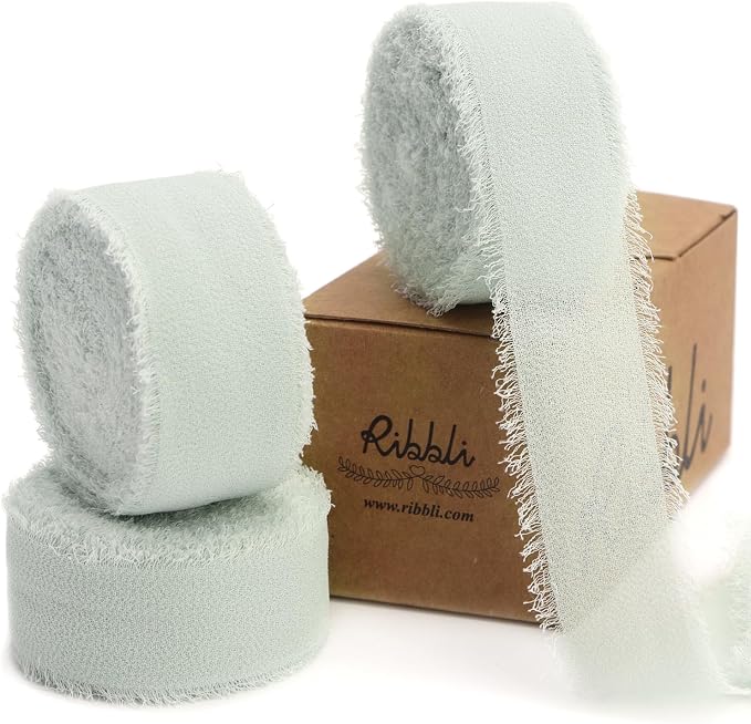 Ribbli Creamy Sage Ribbon 1 Inch x 3 Rolls Total 24 Yards Light Green Handmade by Ribbli