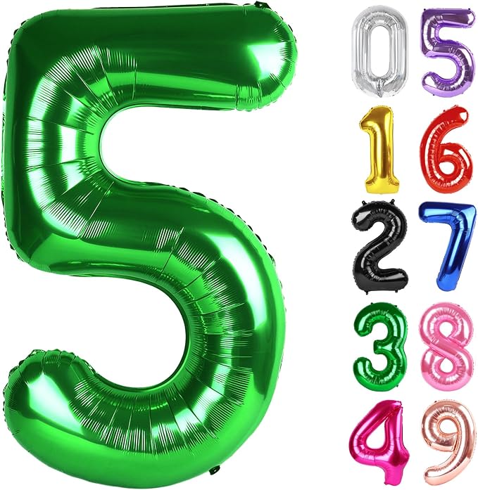 Green Number 5 Balloon 40 Inch, 5th Birthday Party Decorations Men Women | Foil by IWERP
