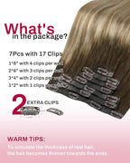 Moresoo Seamless Clip ins Human Hair Balayage Brown to Blonde Clip in Hair Extensions Real Human Hair Light Brown with Medium Blonde Pu Skin 120g/7pcs 16 inch