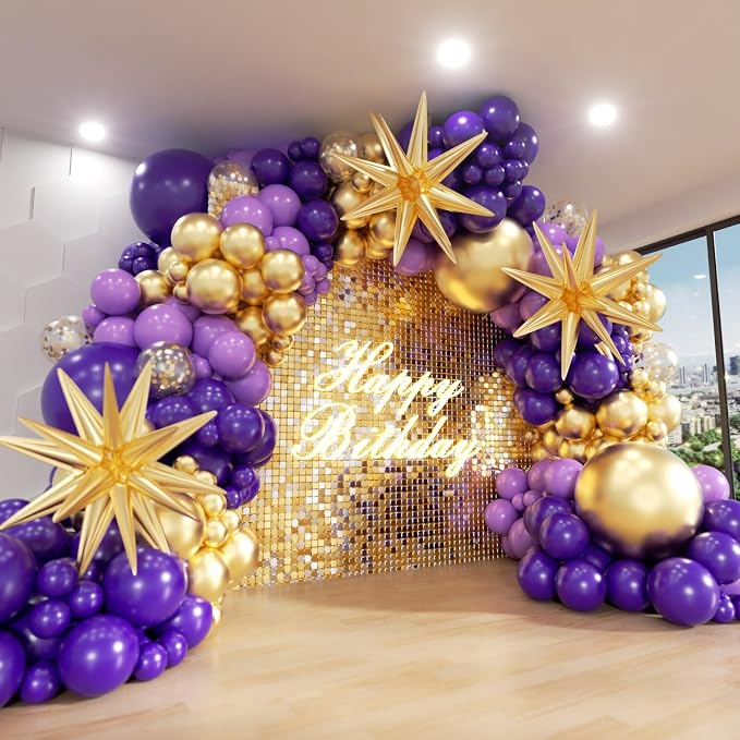 Purple and Gold Balloon Arch Kit, Different Size Balloons by ADOINBY
