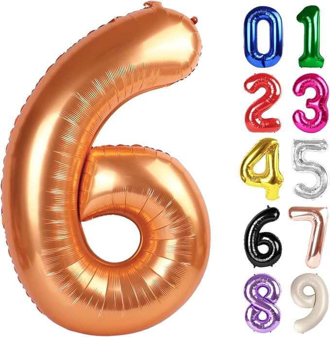 6 Balloon - Orange Birthday Number Balloons, 40 Inch Decorations Men Women | by ALPHADELTAPI