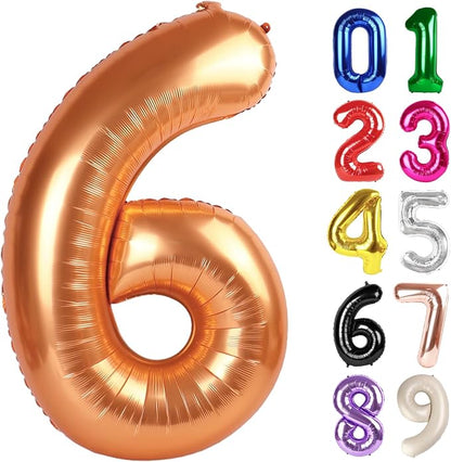 6 Balloon - Orange Birthday Number Balloons, 40 Inch Decorations Men Women | by ALPHADELTAPI