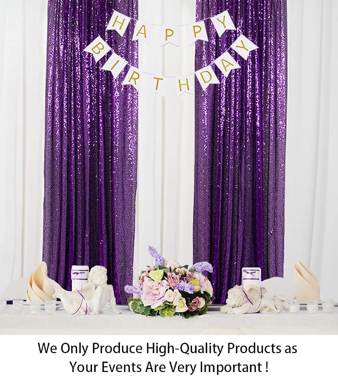 ShinyBeauty Purple 4FTx8FT Sequin Photo Backdrop Bridal Shower Photo Booth - Image 2
