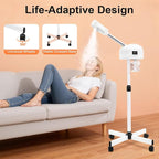 Professional Facial Steamer, 750W White Skin Care Equipment w/Wheels & LCD Panel, PTC Heating, 600ml Large Capacity Face Steamer Machine, Adjustable Height Hot Mist Steamer for Beauty Salon