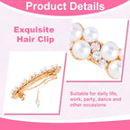 2 Pcs Pearl Rhinestone Hair Clips, Pearl-Embellished Barrette, Elegant Pearls Barrettes for Women, Party, Wedding, Daily Use, Graduation (Gold)