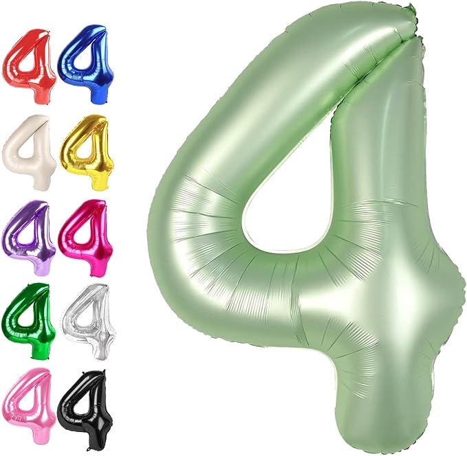Sage Green Number 4 Balloon 40 inch, 4th Birthday Party Balloons Decorations | by Upgesy