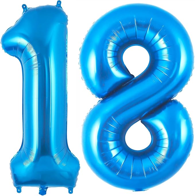 Blue 18 Balloon Number, 40 Inch Number 18 Balloon Big Blue Foil Mylar Helium by BBPOOL