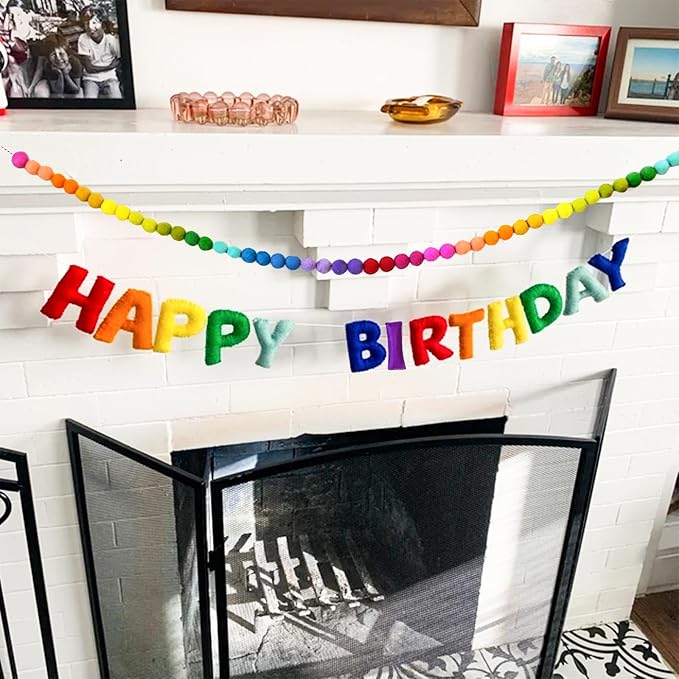 Colorful Wool Felt Ball Banner Garland, Handmade Rainbow Pom Pom Garland | 6.56 - Image 3