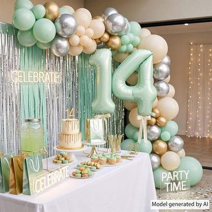 Olive Green Number 14 Balloon 40 Inch, Leafy Prop - Image 7
