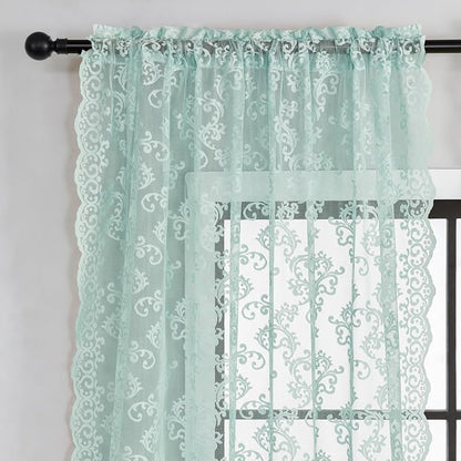 FOLKSIDE Pastel Turquoise Lace Curtains 63 Inch Length Western Paisley Aqua - Image 3