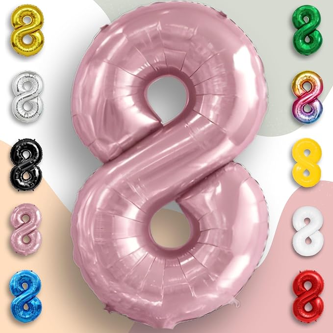 Pink Pearl Number Balloon 8 Mylar Foil Macaron Balloons 16 Inch - Image 4