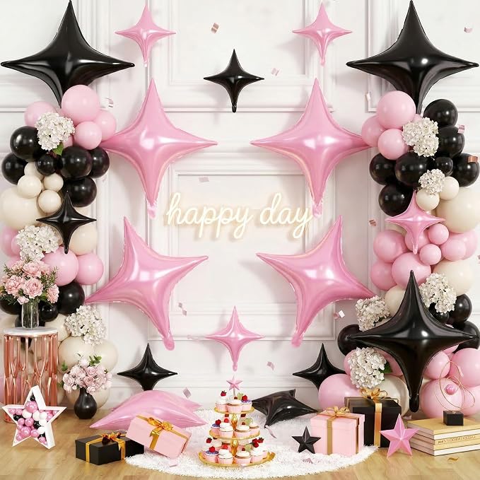 Pink Black Star Balloons, 26 Inch and 10 Inch Pink Stars Shaped Balloon - Image 4