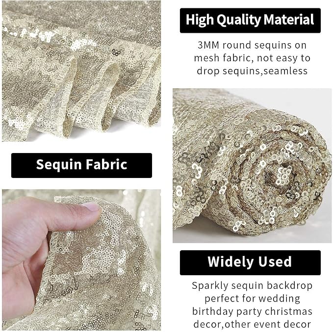 Hahuho Champagne Sequin Backdrop Curtain, Party Decoration（2 Panels, 2FT x 8FT - Image 6