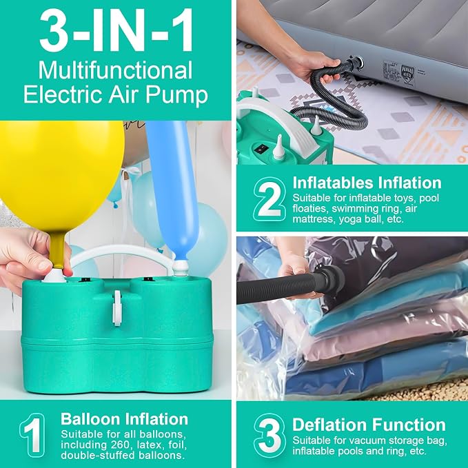Electric Balloon Pump, Dagelar 3-in-1 Air Pump - Image 5