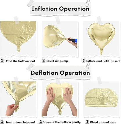 Black Gold Foil Heart Balloons, 18 Inch 10 Pcs Light Gold and Black Heart Shape - Image 9