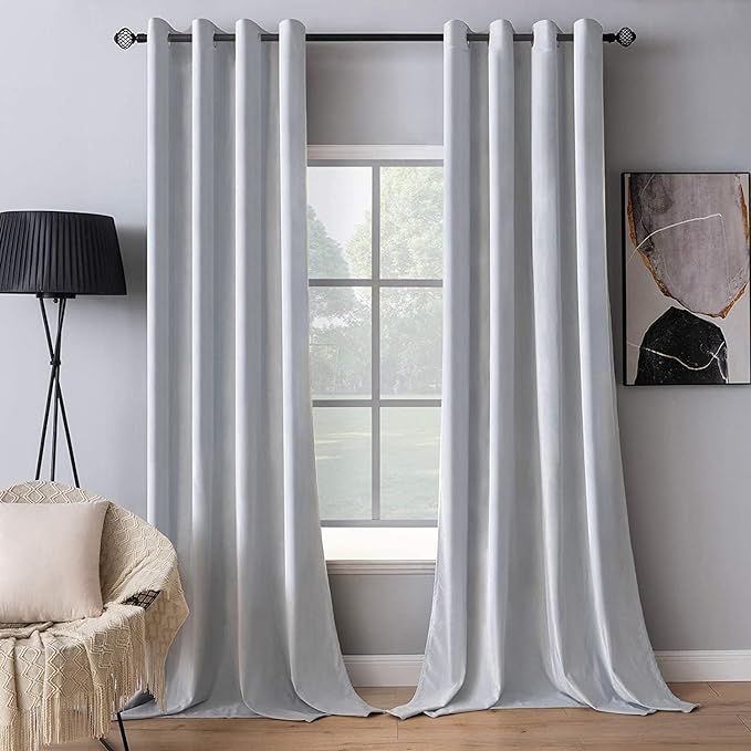 MIULEE Velvet Curtains Greyish White 52 x 90 Inch Length Set of 2 | Grommet by MIULEE