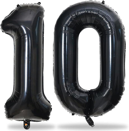 Black Number 10 Balloons for 10th Birthday Decorations, 40 Inch Black Helium by Lingqiang