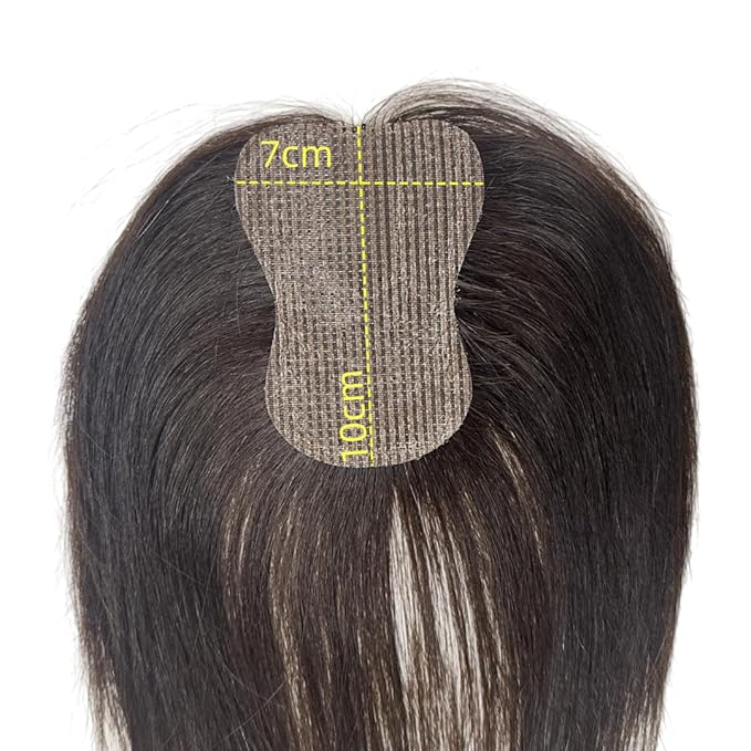 Anemone 100% Real Human Hair Topper No Need Clips Magic Paste Hair Seams 7x10cm Skin Base Fringe Bangs Easy to Wear (Dark Brown Middle Bangs)