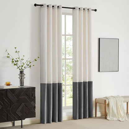BULBUL Color Block Window Curtains Panels 84 inches Long Cream Ivory Grey - Image 7