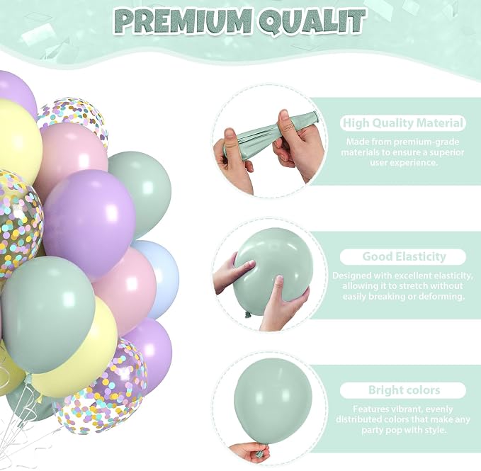 60pcs Pastel Balloons, Pastel Color Balloons, Macaron Green Pink Purple Teal - Image 3