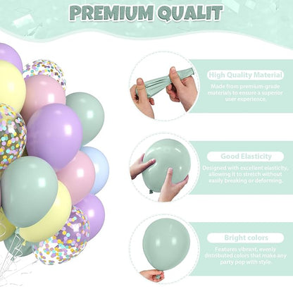 60pcs Pastel Balloons, Pastel Color Balloons, Macaron Green Pink Purple Teal - Image 3
