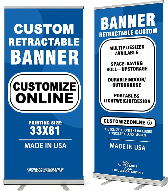 Custom Retractable Banner with Stand, Personalized Roll Up Banner, Full Color by GagetElec