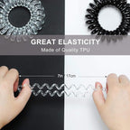 TailaiMei 60 Pcs Spiral Hair Ties, Bulk No Crease Coil Hair Ties, Phone Cord Hair Ties for Thick Hair - Women Ponytail Holder Elastics(Black&Transparent)