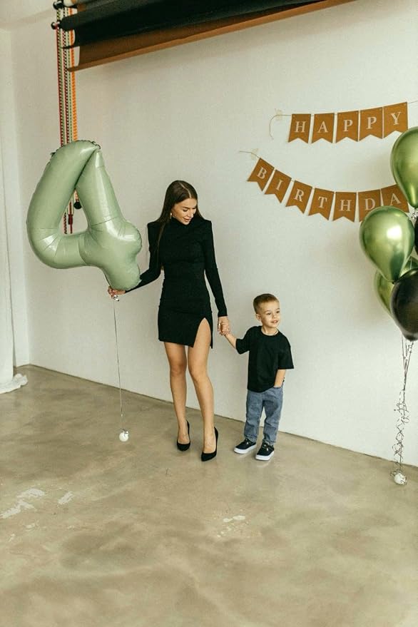Sage Green Number 4 Balloon 40 inch, 4th Birthday Party Balloons Decorations | - Image 4