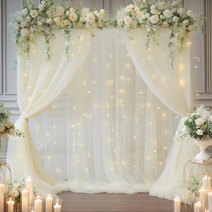 10x8ft Ivory Tulle Backdrop Curtain - Image 2