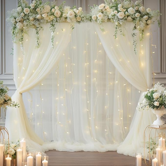 10x10ft Ivory Tulle Backdrop Curtain - Image 4