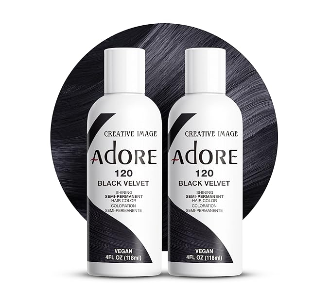 Adore Semi Permanent Hair Color (120 Black Velvet) | Vegan & Cruelty-Free Black Hair Dye | No Ammonia, No Peroxide, No Alcohol | 4 Fl Oz Each (Pack of 2)