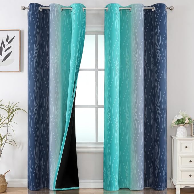 Navy Blue and Teal Ombre Blackout Curtains by ESTELARTEXTILER
