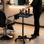 Salon Rolling Tray, Height Adjustable Tattoo Tray Rolling Cart, Storage Utility Trolley for Spa, Beauty Salon Service, Hairdresser Cart with Wheels, Black (Upgrade Black-TRAY-158N)