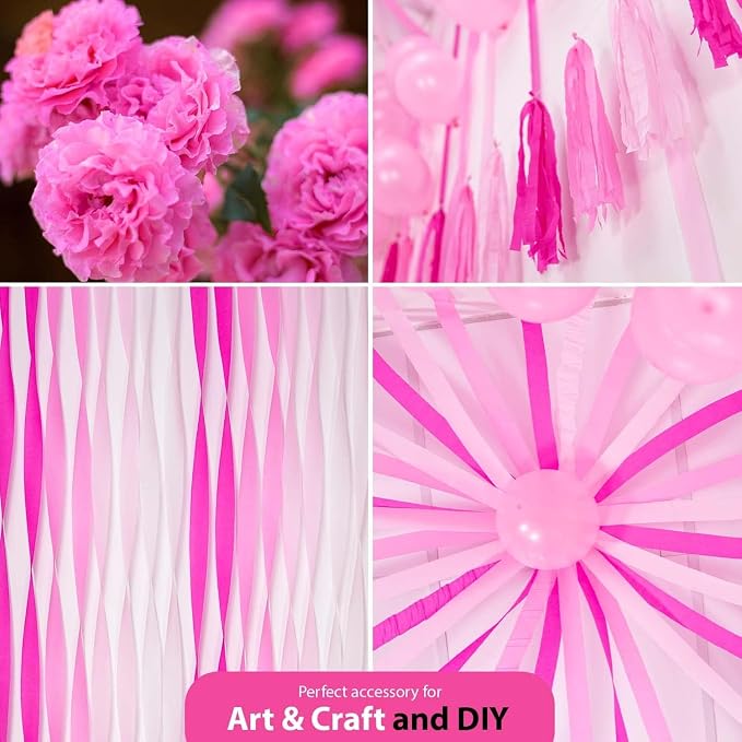 12 Pink Streamers, 984ft Pack of Crepe Paper Bachelorette Party Decorations | - Image 4