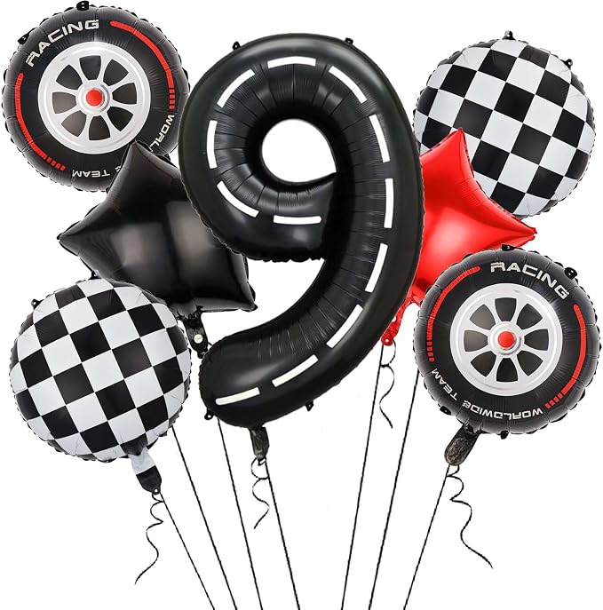 Race Car Balloons, 40 Inch Racetrack Number 9 Balloon, Big Number Balloons Black by Yexnum