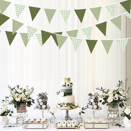 32Ft Sage Green Party Decorations Sage Gingham Banner Olive Green Buffalo Plaid - Image 4