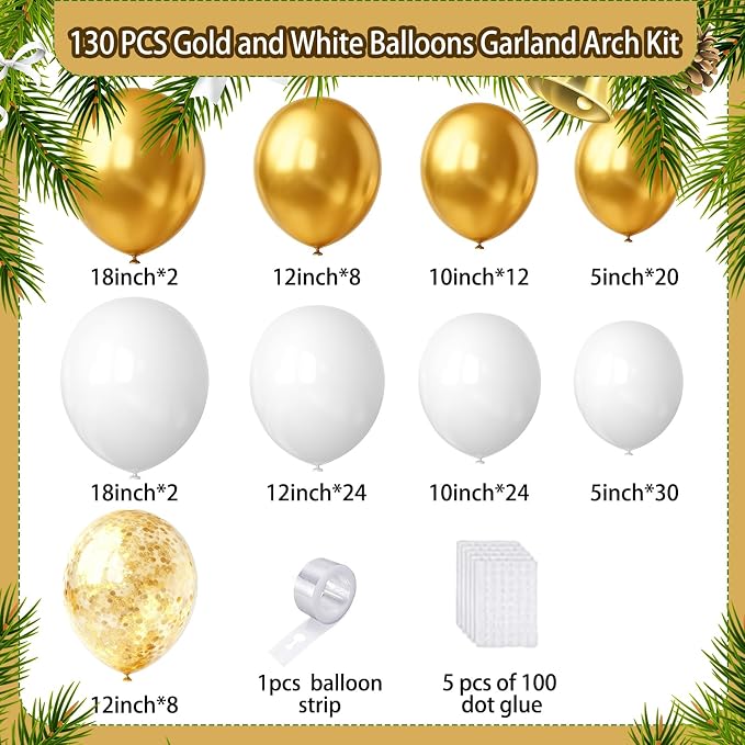 White and Gold Balloons Arch Kit, Engagements, Baby Shower Anniversary - Image 2