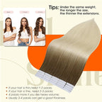 Full Shine Tape in Hair Extensions Human Hair Brown to Platinum Blonde Tape in Extensions Human Hair 20Inch Seamless Blonde Hair Extension Tape in Straight Skin Weft 20pcs 50G Real Remy Hair Extension