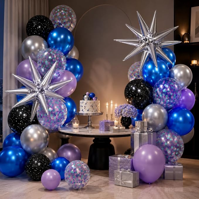 Outer Space Balloons for Kids Party Decor | 12 Inch Black Purple Galaxy Balloons - Image 5