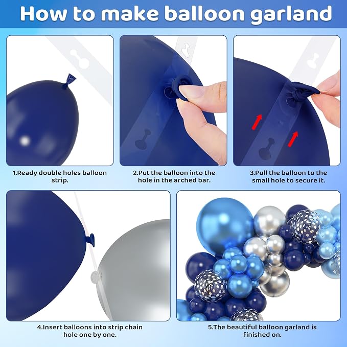 Amandir 153pcs Blue and Silver Balloon Garland Arch Kit Different Sizes | 18 12 - Image 3