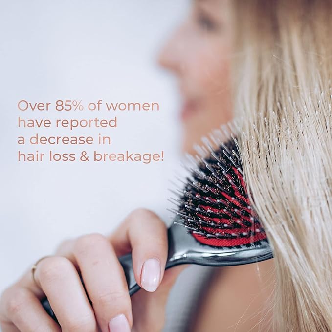 MISEL Professional Boar Bristle Hair Brush for Women and Men | Detangles All Natural Hair Types and Extensions | Reduces Breakage | Great for Wavy and Straight Hair | Salon-Approved | Medium